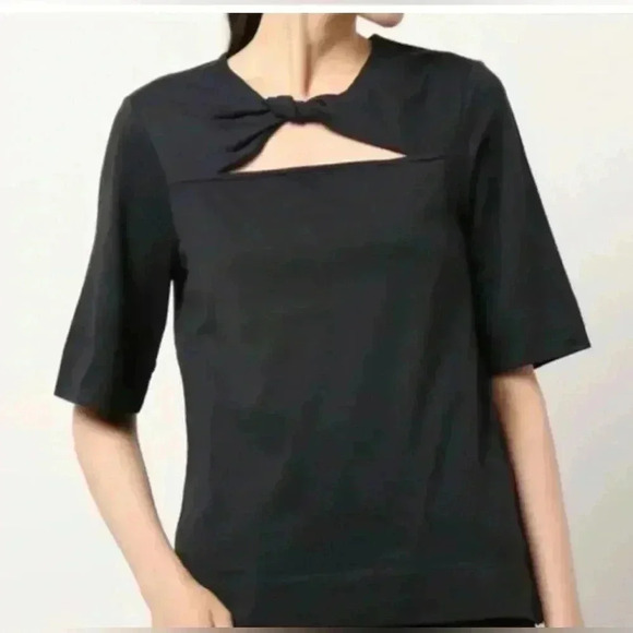 Ganni Womens Short Sleeve Twist Keyhole Top Tee Shirt Black Size Small - Picture 1 of 6